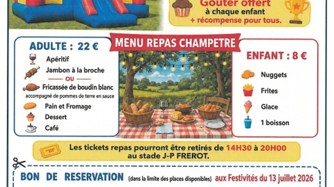 RESERVATION POUR LE REPAS DE LA FETE CHAMPETRE