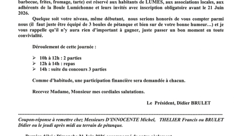 JOURNEE AMICALE DE LA BOULE LUMICHONNE