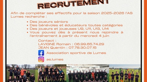 L'ASSOCIATION SPORTIVE DE LUMES RECHERCHE